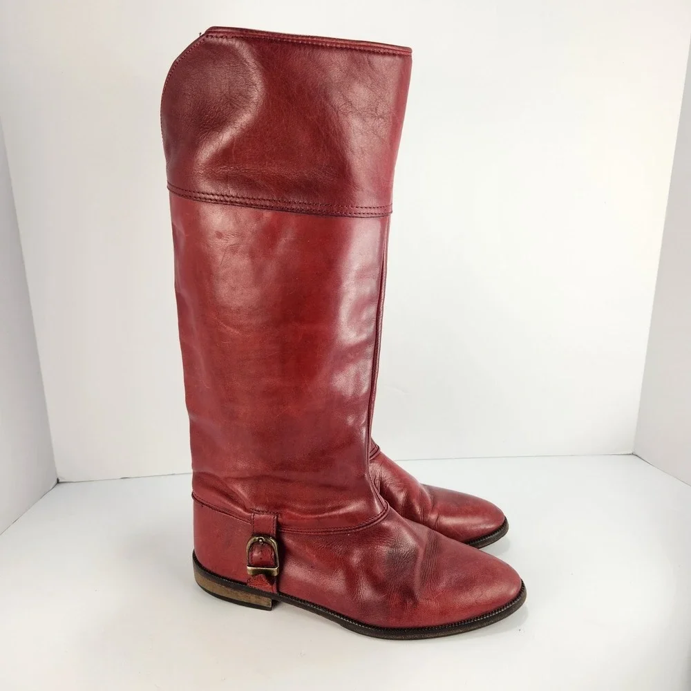 Joan & David Vintage Italy 37.5 Red Leather Knee High Riding Boots‎ Women's 6.5